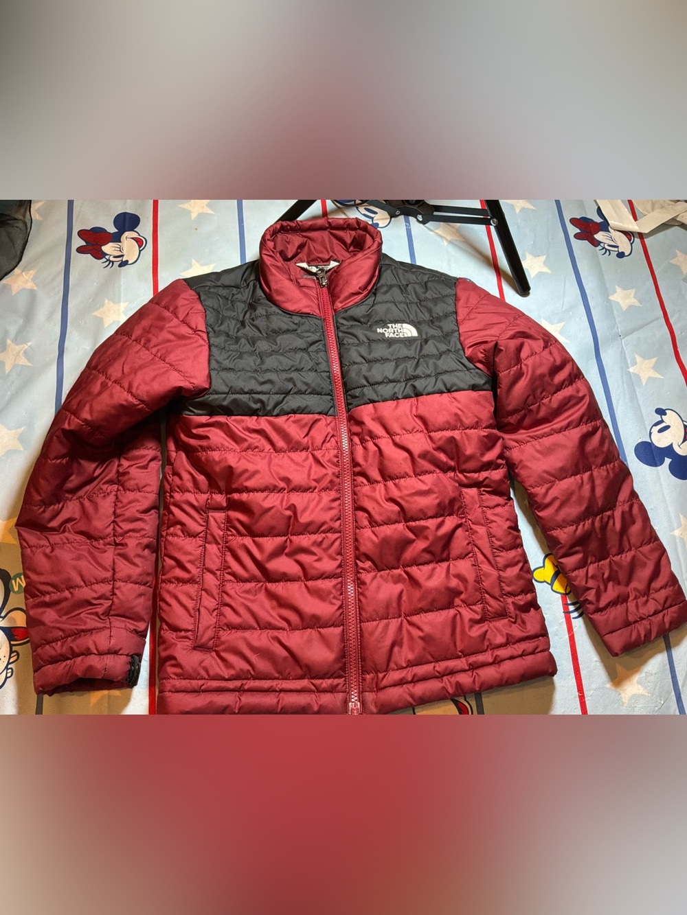The north face red & black quilted youth puffer jacket full zip size small